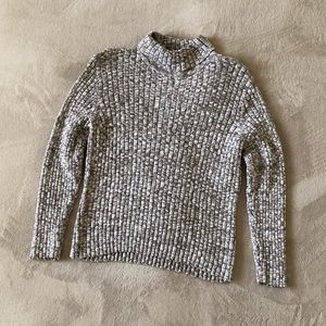Brown & White Turtle Neck Ribbed Knit Sweater